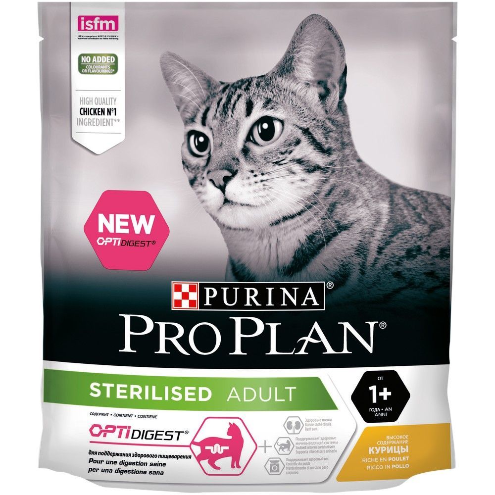 Сухой корм Pro Plan® для взрослых стерилизованных кошек старше 1 года, с высоким содержанием курицы, Пакет, 400 г Сухой корм Pro Plan® для взрослых стерилизованных кошек старше 1 года, с высоким содержанием курицы, Пакет, 400 г