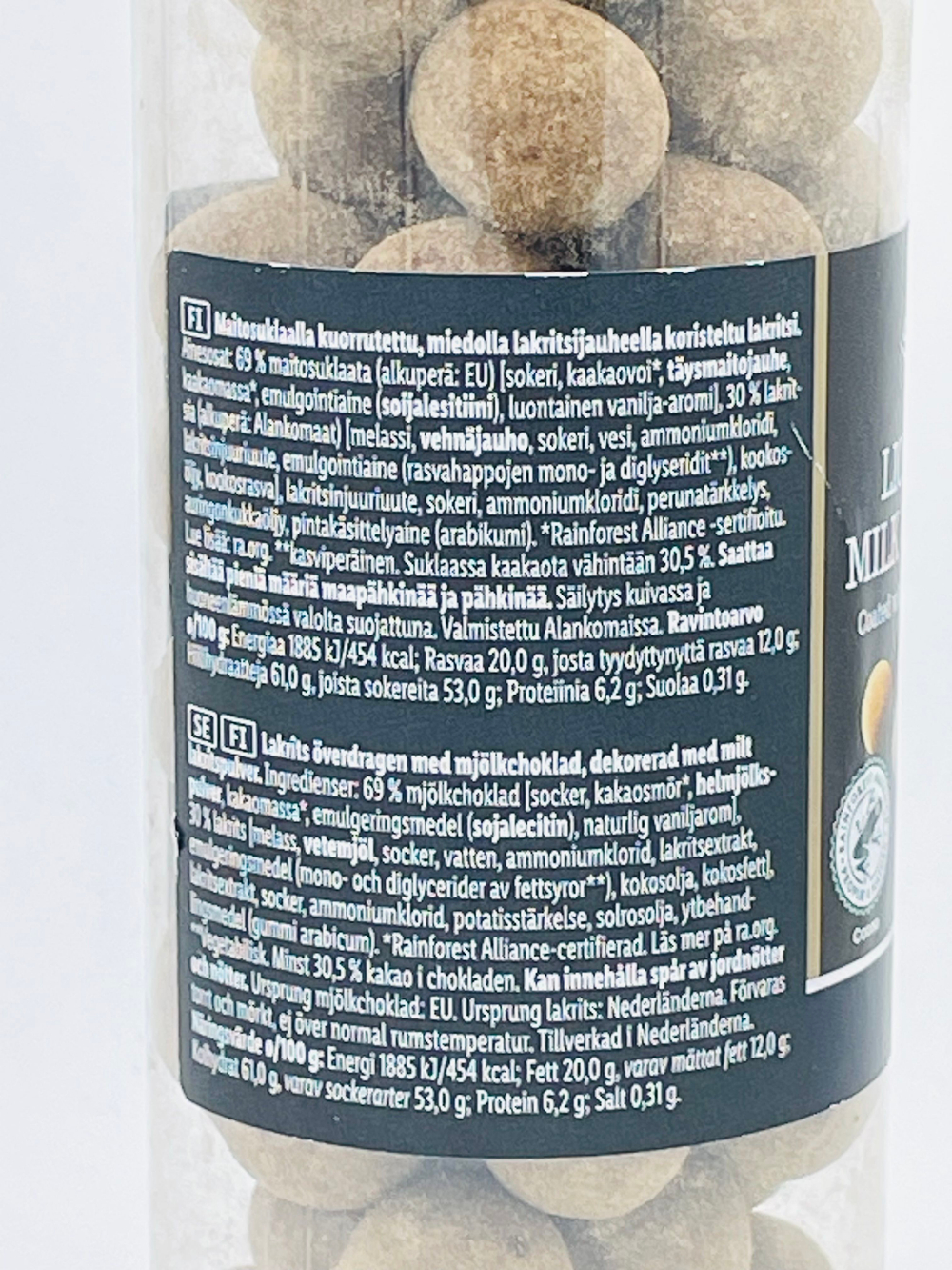 Лакрица в молочном шоколаде Delux, покрытая лакричным порошком, 300 г (Германия)