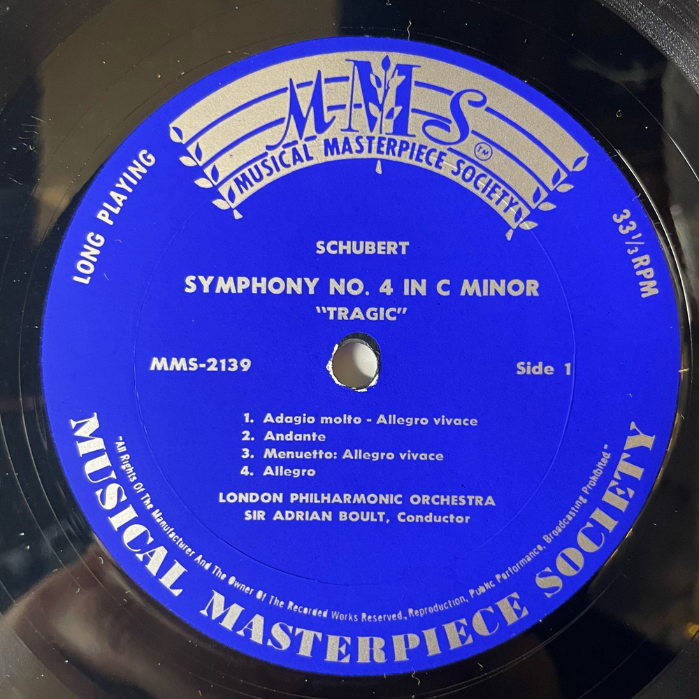 Винтажная виниловая пластинка LP Schubert Шуберт, Симфония Symphonie Nr. 4 In C-Moll Tragische Трагическая / Rosamunde (Германия 1959)