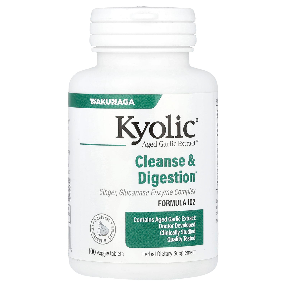 Kyolic, Aged Garlic Extract™, экстракт выдержанного чеснока, для очищения организма и улучшения пищеварения, формула 102, 100 растительных таблеток