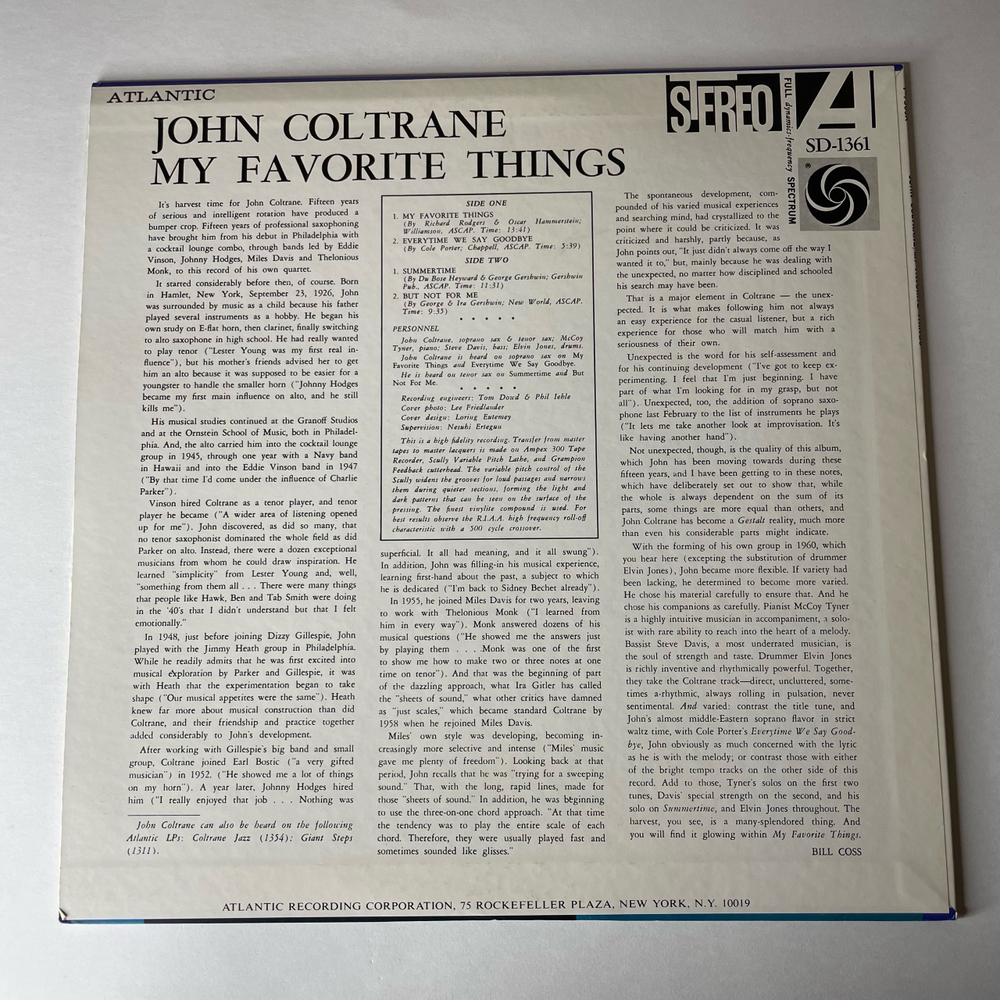 Винтажная виниловая пластинка LP John Coltrane My Favorite Things (Япония 1976) (Без Оби) Summertime