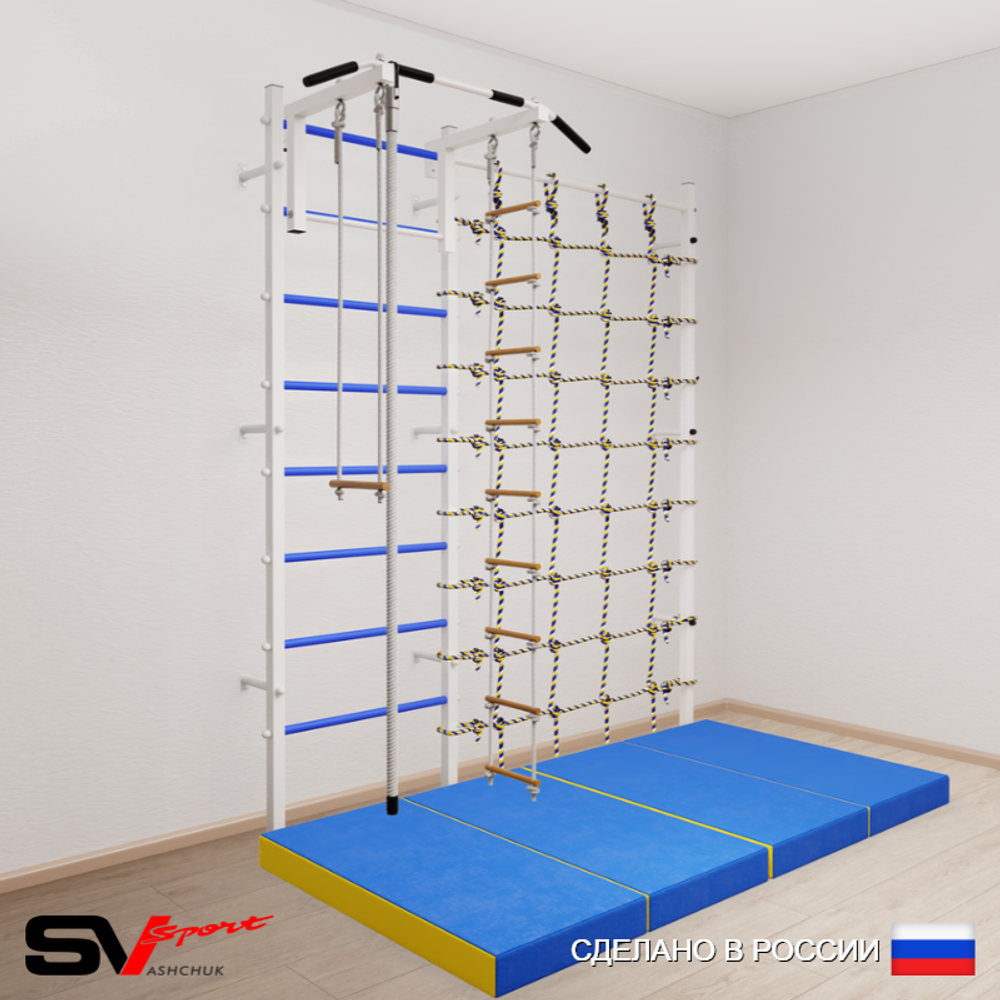 Шведская стенка Sv Sport 51640 (Турник стандарт/Канат/Лестница/Трапеция/Мат 2м/Канатный лаз)