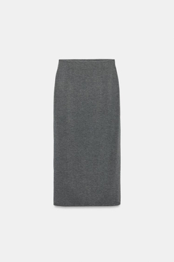 ZARA ПРЯМАЯ ЮБКА МИДИ ИЗ МЯГКОЙ ТКАНИ, СЕРЫЙ МЕЛАНЖ