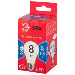 Лампа светодиодная ЭРА RED LINE LED A55-8W-865-E27 R 8Вт груша холодный дневной свет Е27 | Лампы cветодиодные Груша (A)