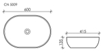Умывальник чаша накладная овальная Элемент (Element) 600x415x135мм