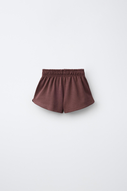 ZARA КОМПЛЕКТ ИЗ ФУТБОЛКИ И ШОРТОВ ИЗ ИНТЕРЛОКА, ВИННЫЙ