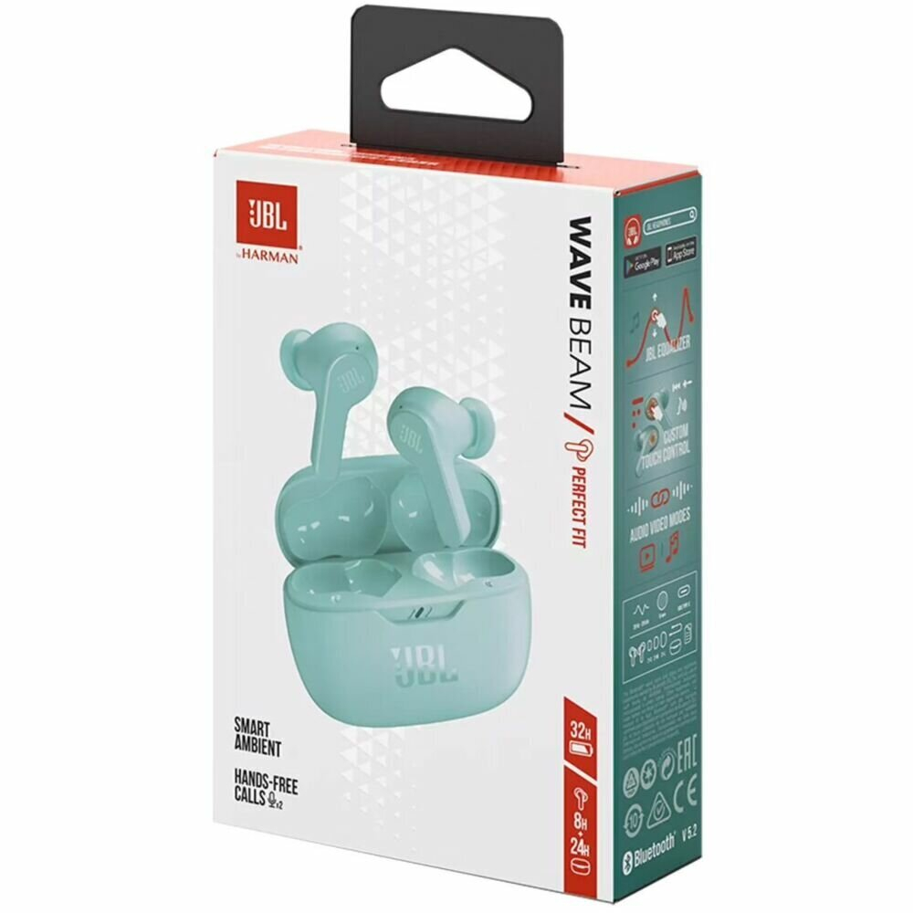 Беспроводные наушники JBL Wave Beam RU, USB Type-C, мятный