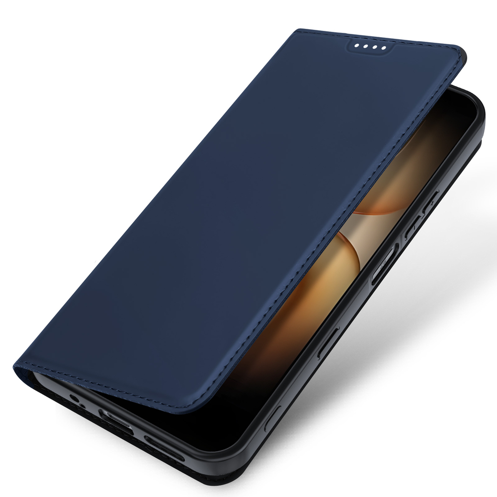 Чехол книжка из кожи синего цвета для Infinix Hot 70 Pro, серия Skin Pro Series от Dux Ducis