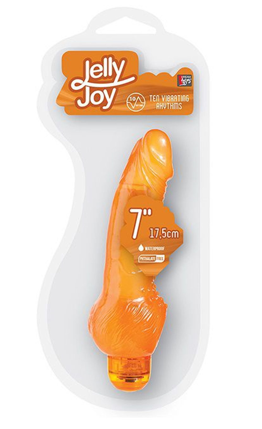Оранжевый гелевый вибратор с широким основанием JELLY JOY 7INCH 10 RHYTHMS - 17,5 см. (Цвет: оранжевый)