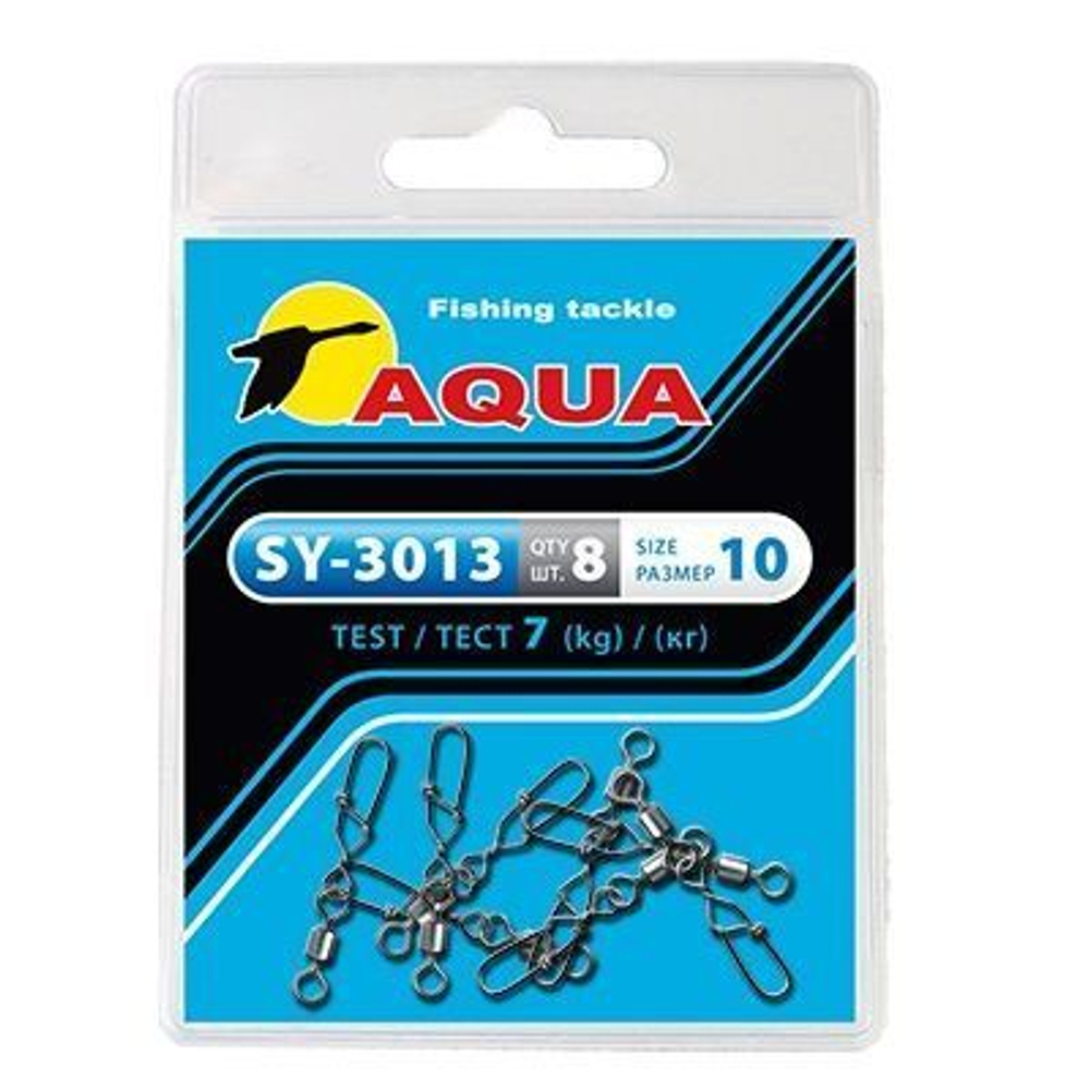 Карабин с вертлюгом для рыбалки AQUA SY-3013 №04 (упк. 8 шт.)