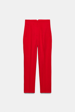 ZARA БРЮКИ С ВЫСОКОЙ ПОСАДКОЙ, ЯРКИЙ КРАСНЫЙ