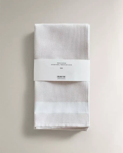 ZARA HOME ВАФЕЛЬНЫЕ КУХОННЫЕ ПОЛОТЕНЦА (НАБОР ИЗ 2 ШТ.), БЕЛЫЙ