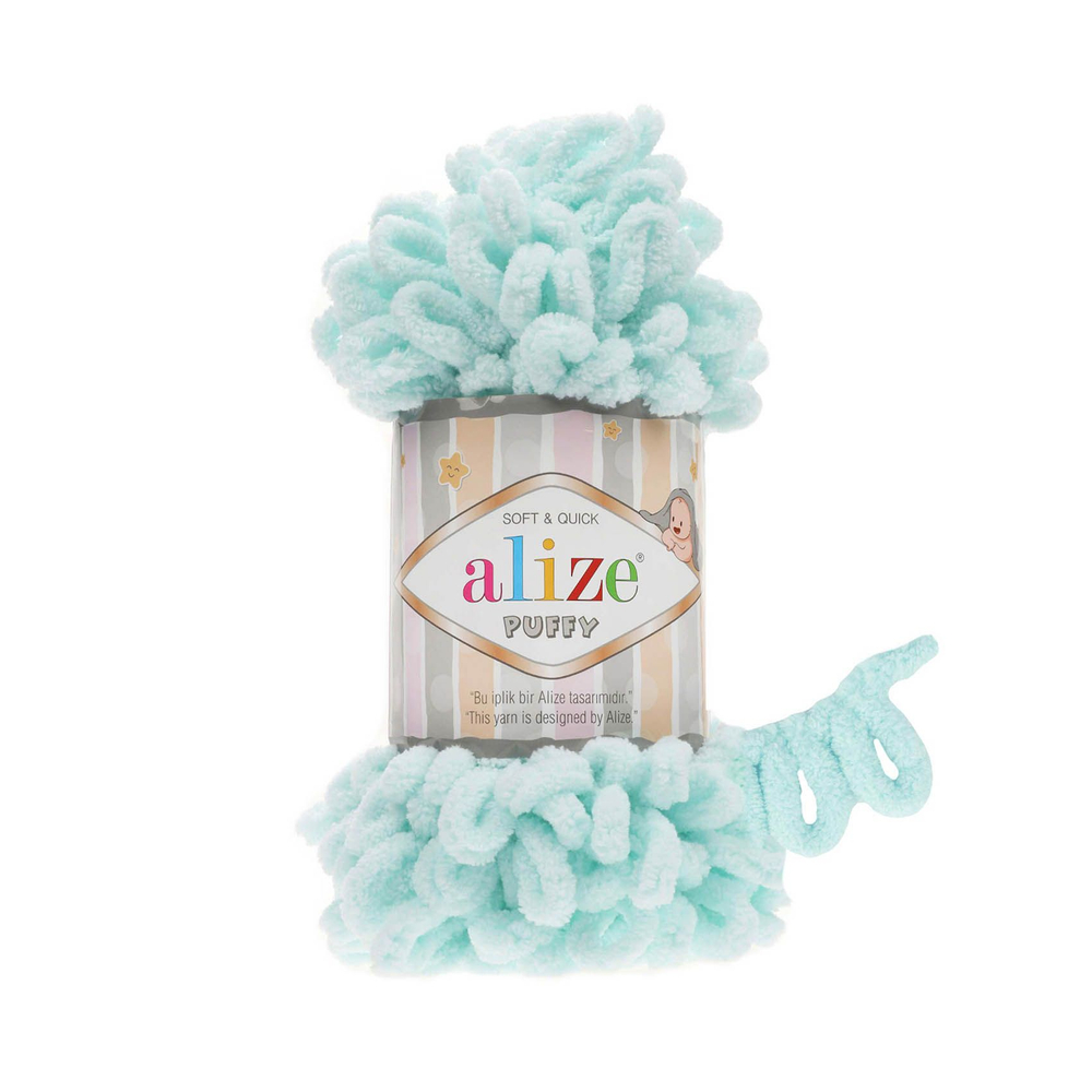 Пуффи (Puffy) пряжа Alize 100%микрополиэстер 5х100г/9,2 м 15 водяная зелень
