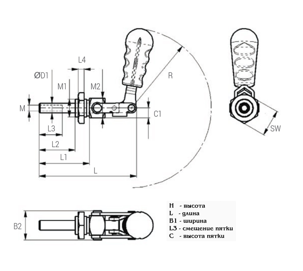 Новинка! Прижим (упор) Piher Toggle Clamp Push-Pull сила прижима 1300Н (130 кг) M8. Прижимное устройство с открытым зажимным рычагом М00006374