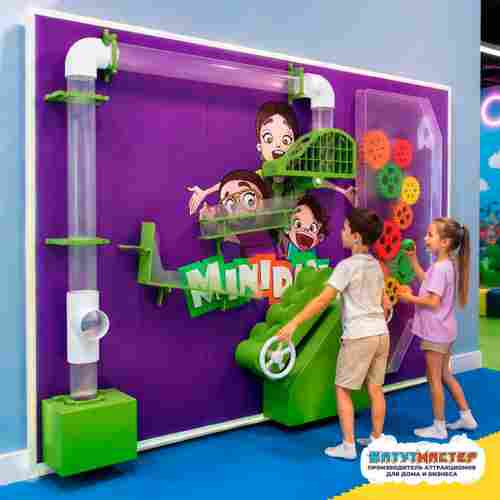 Интерактивная игровая стена «Механическая лаборатория», 3,66×0,5×2,44 м