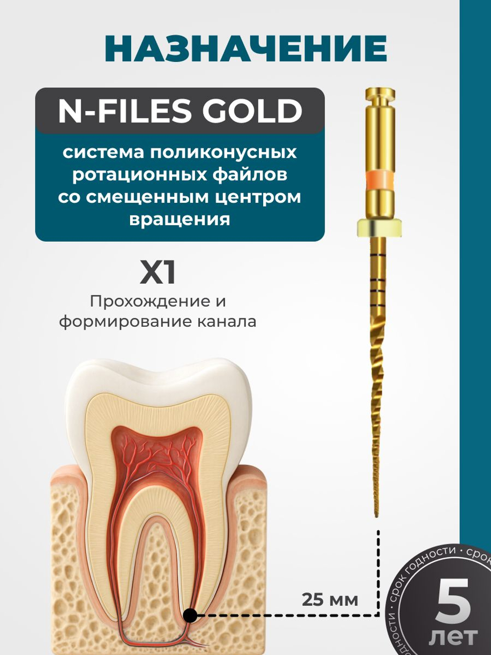 Машинные эндодонтические инструменты STEA N-Files Gold со смещенным центром вращения, 25мм, размер X1