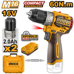 Аккумуляторный бесщеточный шуруповерт INGCO CDLI16682 INDUSTRIAL 16 В 60 Нм 22+1