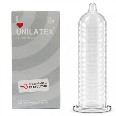 Презервативы Unilatex Ribbed/ребристые, 12 шт. + 3 шт. в подарок