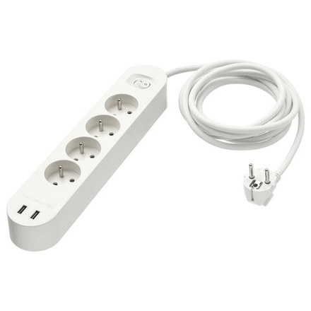 IKEA KOPPLA  (ИКЕА КОППЛА)  -  Удлинитель 4 розетки/2 порта USB - белый 3.0 м
