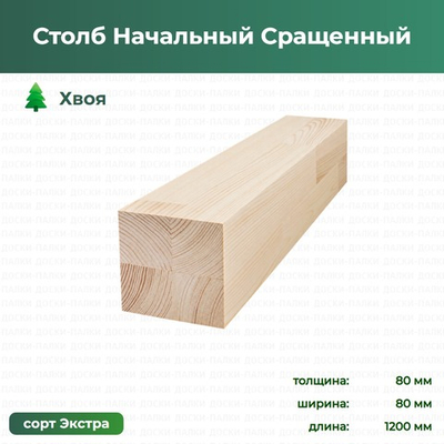 Столб Начальный Сращенный Хвоя, 80×80×1200 мм, сорт Экстра