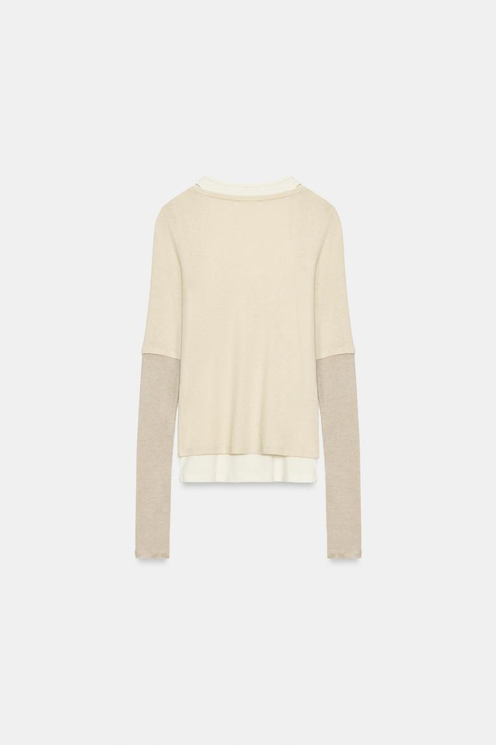 ZARA ФУТБОЛКА С ТРОЙНЫМИ ДЛИННЫМИ РУКАВАМИ, ЭКРЮ/БЕЖЕВЫЙ