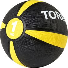 Медбол TORRES 1 кг, AL00221, резина, диаметр 19,5 см, черно-желтый