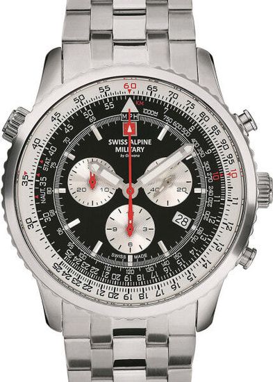 С браслетом Мужские наручные часы с серебряным браслетом Swiss Alpine Military 7078.9137 chrono mens 45mm 10ATM