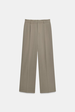 ZARA БРЮКИ В ПОЛОСКУ СО СКЛАДКАМИ И КЛАПАНАМИ, СЕРО-КОРИЧНЕВЫЙ
