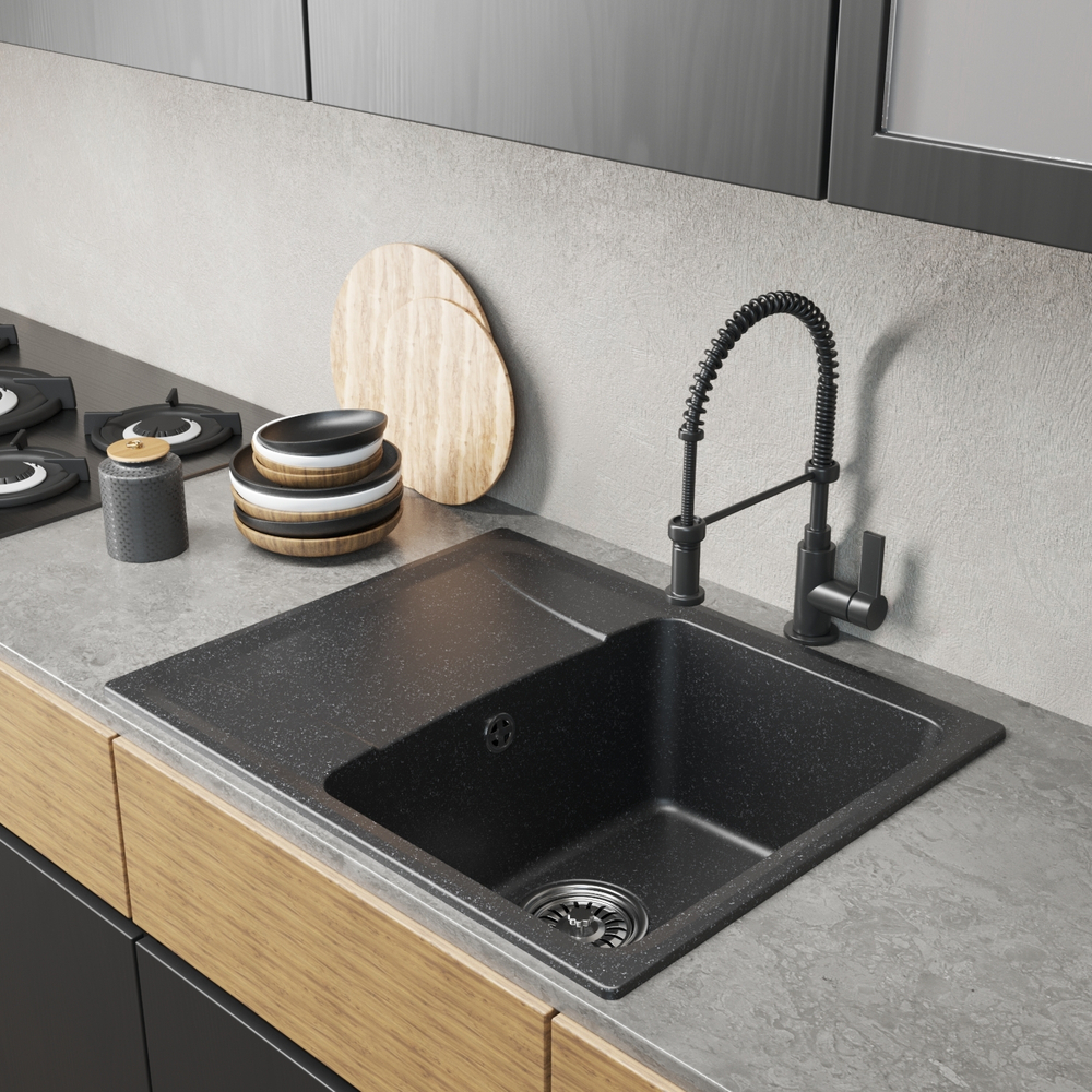 Мойка MIXLINE ML-GM26 с крылом, черная (308), 470*580*190мм NEW (552076)