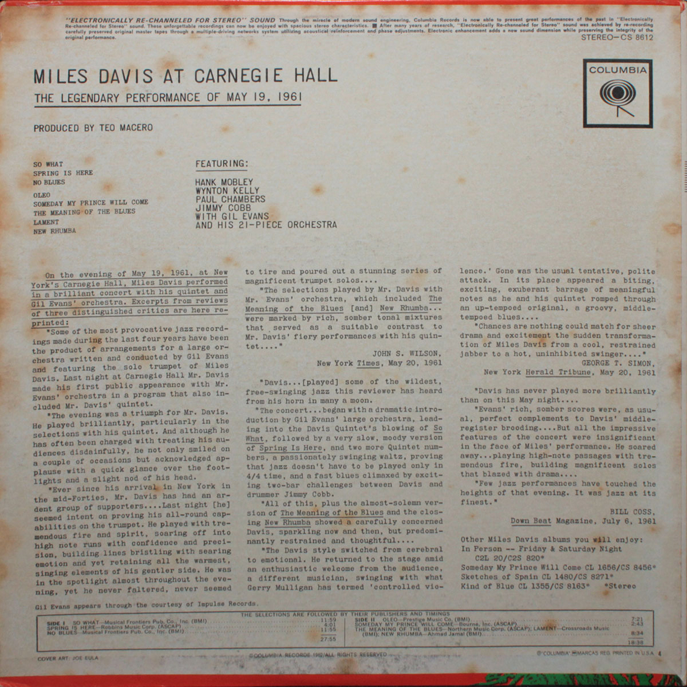Miles Davis / Miles Davis At Carnegie Hall (LP)