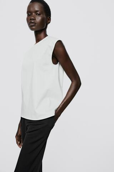 Massimo Dutti Топ из поплина из смесовой хлопковой ткани - Limited Edition, белый