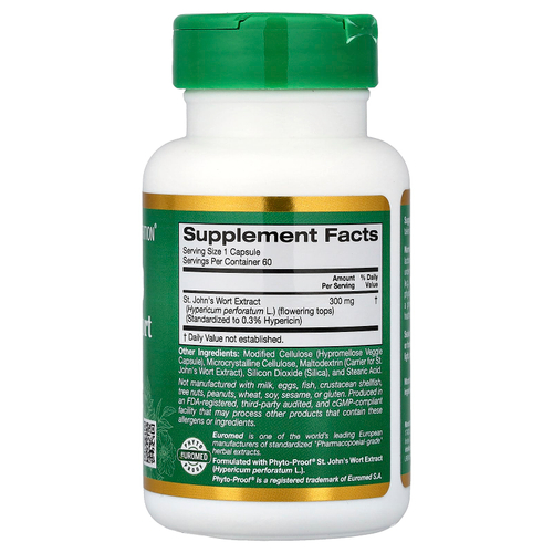 California Gold Nutrition, EuroHerbs™, экстракт зверобоя, качество Euromed, 300 мг, 60 растительных капсул