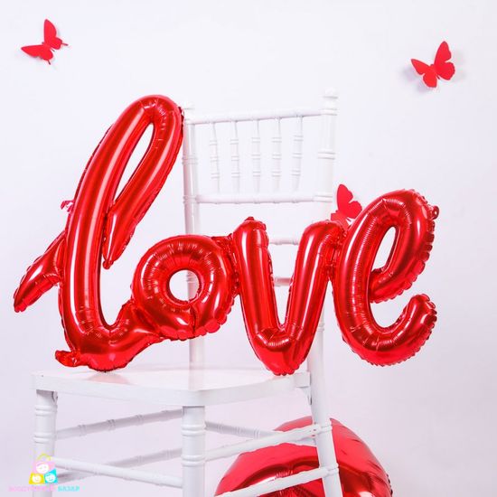 Фольгированный шар (22''/56 см) Фигура, Надпись "Love", Красный, 1 шт. (надувается только воздухом)