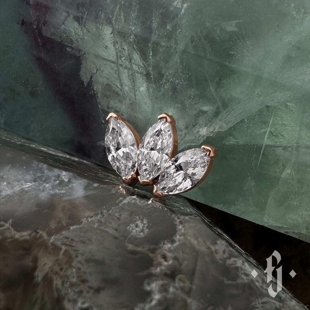 Кластер "Triple Marquise" - Розовое золото - White CZ