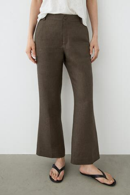 Massimo Dutti Укороченные брюки клеш из льна, пестро-зеленый