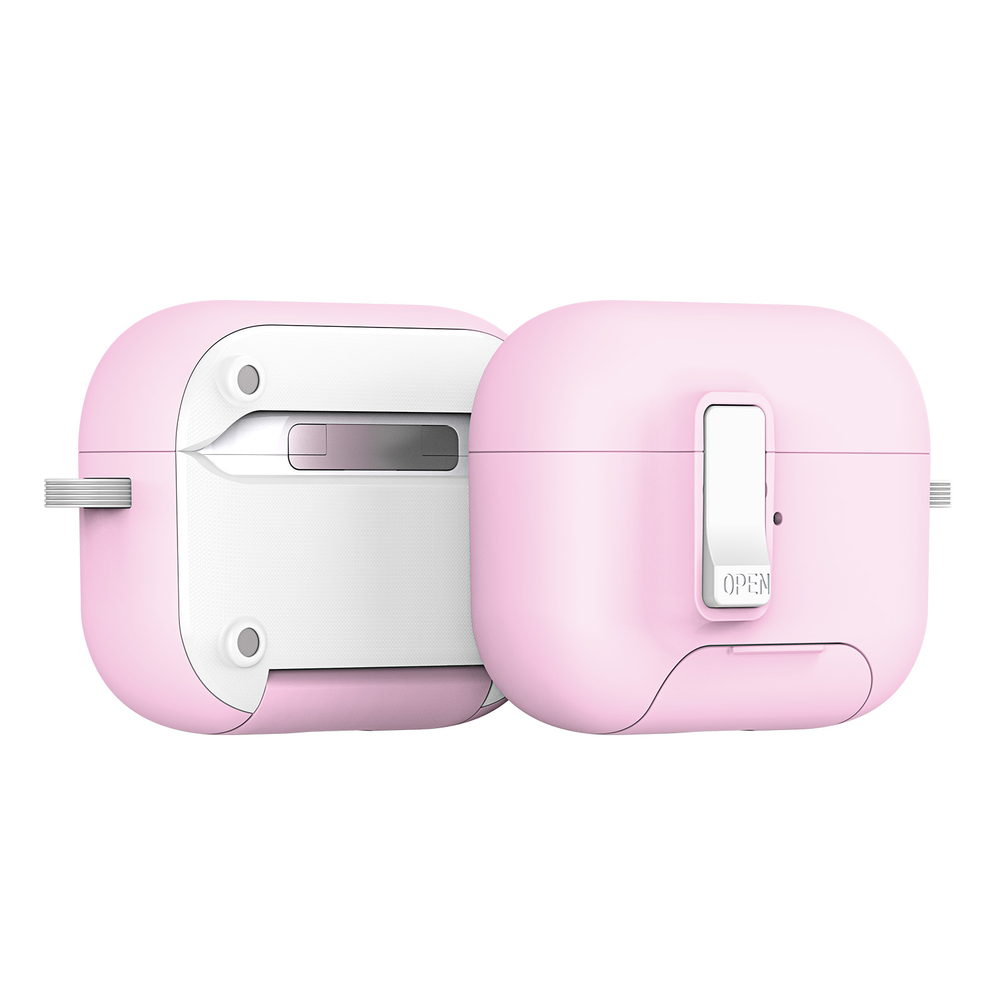 Чехол розового цвета (белый замок) и подставкой для наушников AirPods Pro 3, серия PECQ Series от Dux Ducis