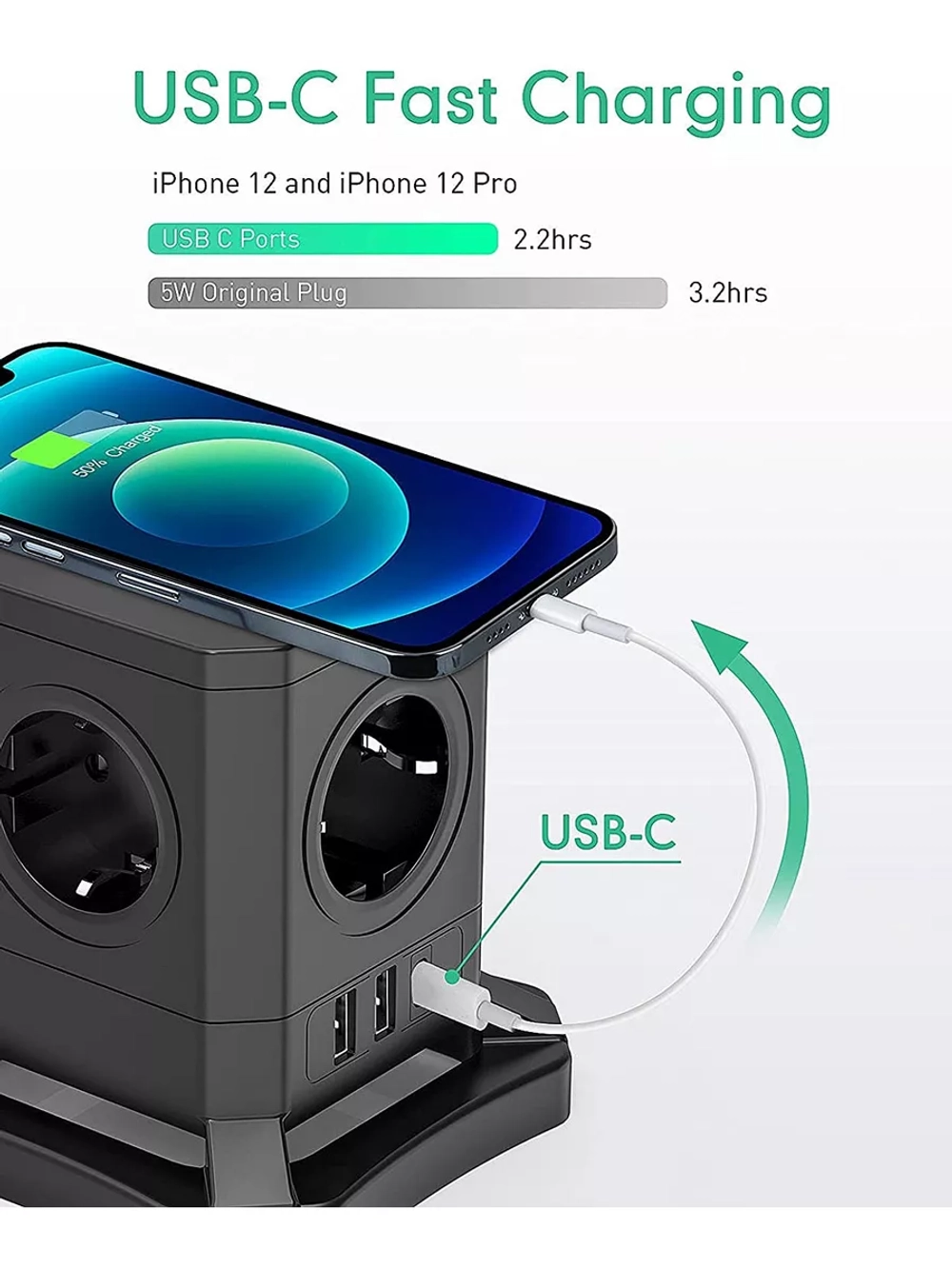 Сетевой фильтр с 2 USB и 1 TYPE-C с быстрой зарядкой