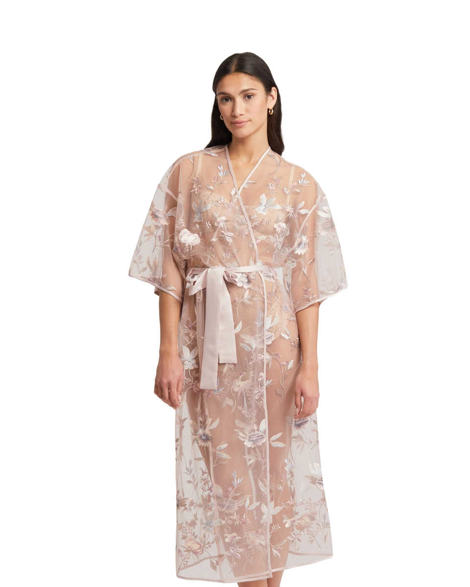 халат из прозрачной ткани с цветочной вышивкой Rya Collection Stunning пыльная роза