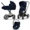 Детская коляска Cybex Priam IV 3 в 1 Rebellious Luxury Denim Blue шасси Rosegold