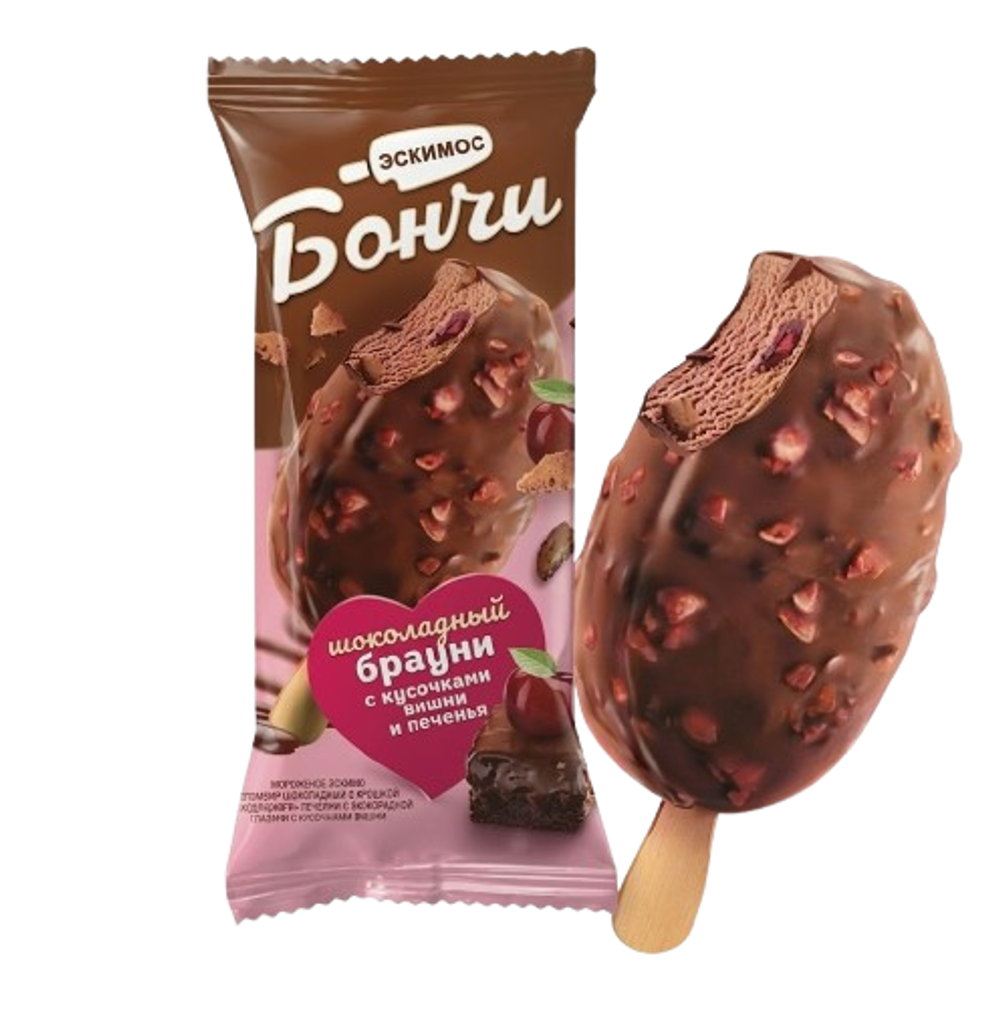 Мороженное Бончи  шок брауни с кус вишни и печенья  65гр