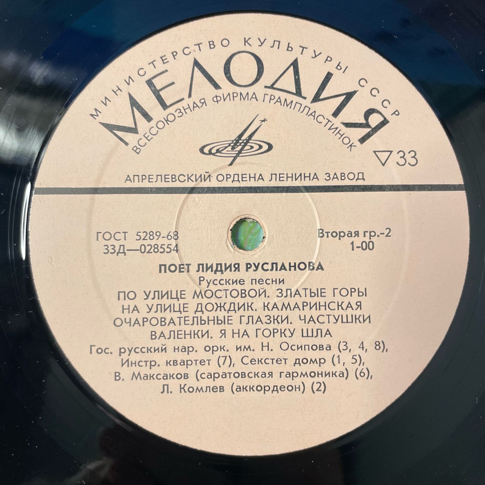 Винтажная виниловая пластинка LP Лидия Русланова, Русские Народные Песни (СССР 1970)