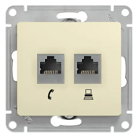 GLOSSA РОЗЕТКА двойная RJ11+RJ45 кат.5e, механизм, БЕЖЕВЫЙ