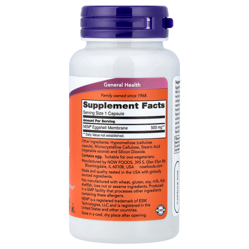 NOW Foods, мембрана яичной скорлупы, 500 мг, 60 капсул