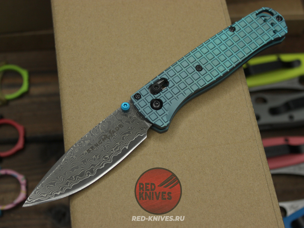 Нож Benchmade 535 Bugout Frag Titanium Damascus A+++ - титан цвет иний, клинок дамаск