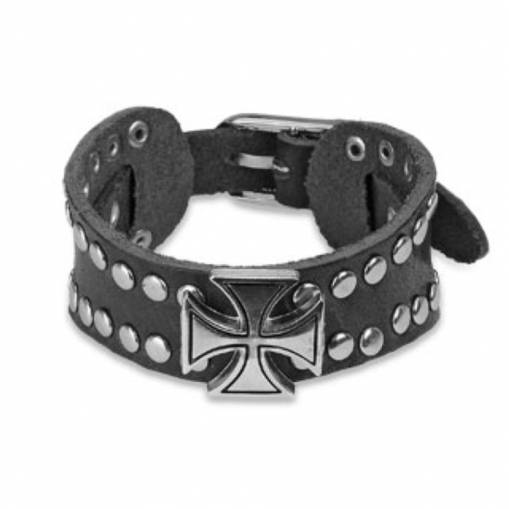 Кожаный браслет с крестом SPIKES SL0030-K