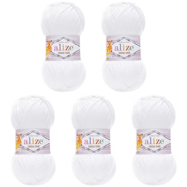 Пряжа Alize (Ализе) Cotton Gold / уп.5 мот. по 100 г, 330м, 055 белый A