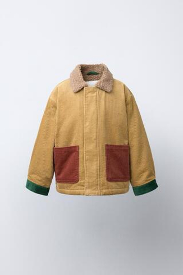 ZARA ВЕЛЬВЕТОВАЯ КУРТКА COLORBLOCK С МЕХОВОЙ ПОДКЛАДКОЙ, ГОРЧИЧНЫЙ