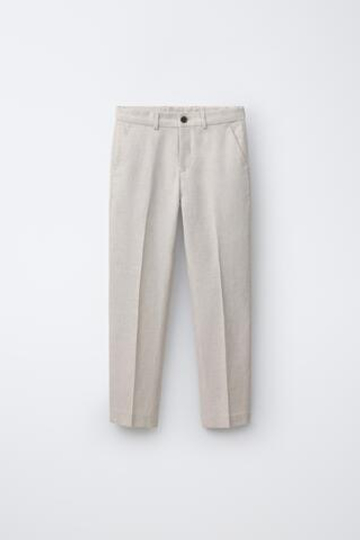 ZARA КОСТЮМНЫЕ БРЮКИ ИЗ ХЛОПКА И ЛЬНА, ЭКРЮ