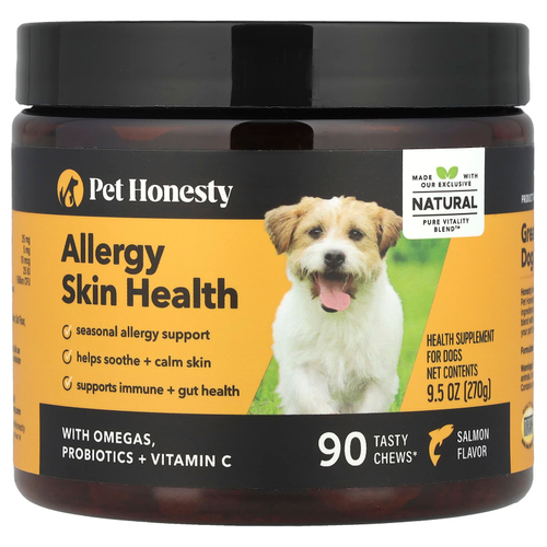 Pet Honesty, Allergy Skin Health, для собак, лосось, 90 вкусных жевательных таблеток, 270 г (9,5 унции)