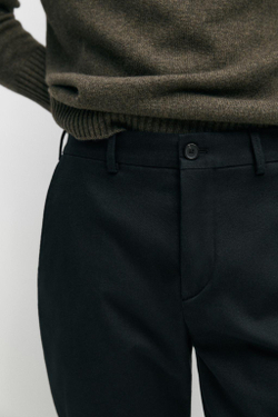 Massimo Dutti Зауженные брюки из смесового хлопка, темно-синий